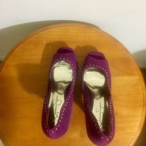 Jessica Simpson, open square peep toe high heels.